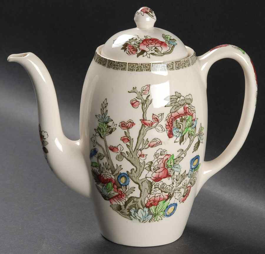 Indian Tree (Green Key, Cream-Off White) Small Coffee Pot & Lid by Johnson Brothers-1
