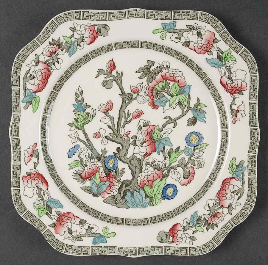 Indian Tree (Green Key, Cream-Off White) Square Salad Plate by Johnson Brothers-1