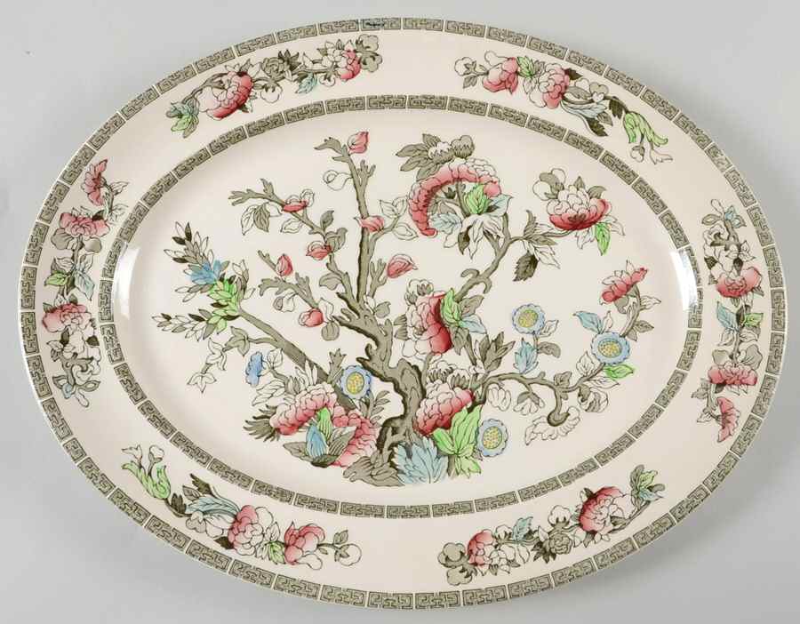 Indian Tree (Green Key, Cream-Off White) 13" Oval Serving Platter by Johnson Brothers-1