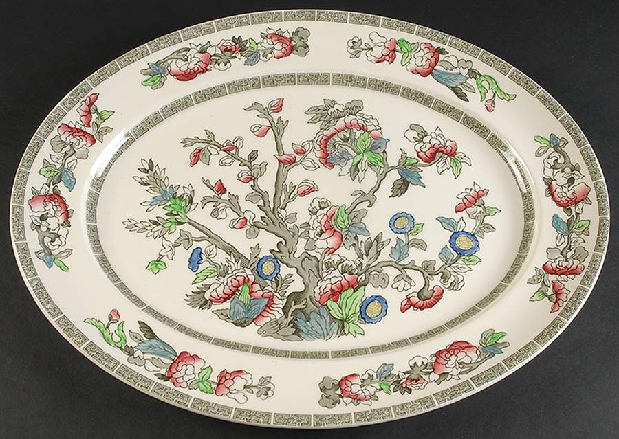 Indian Tree (Green Key, Cream-Off White) 17" Oval Serving Platter by Johnson Brothers-1