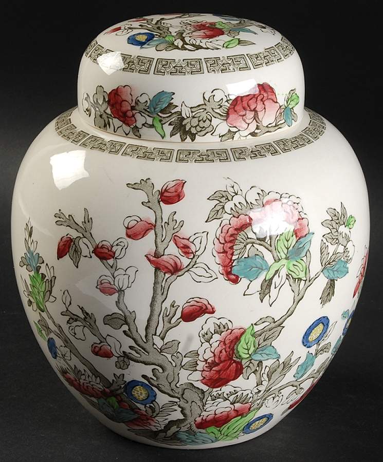Indian Tree (Green Key, Cream-Off White) Medium Ginger Jar & Lid by Johnson Brothers-1
