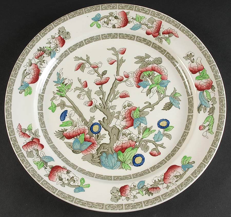 Indian Tree (Green Key, Cream-Off White) 12" Chop Plate (Round Platter) by Johnson Brothers-1