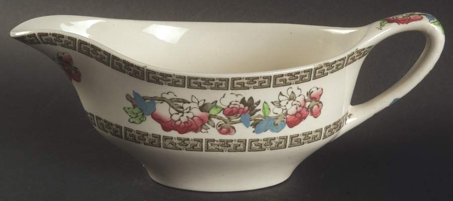 Indian Tree (Green Key, Cream-Off White) Gravy Boat by Johnson Brothers-1
