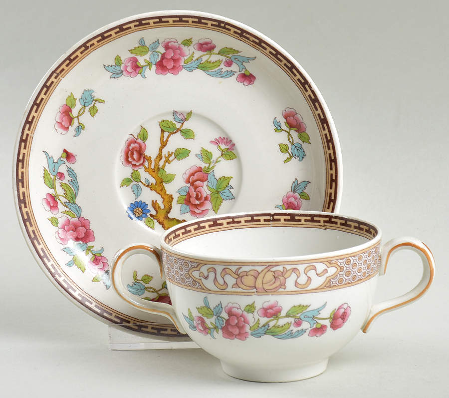 Indian Tree (Brown Key, White) Flat Bouillon Cup & Saucer by Johnson Brothers-1