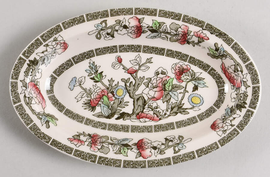 Indian Tree (Green Key, Paper White) Relish/Gravy Underplate by Johnson Brothers-1