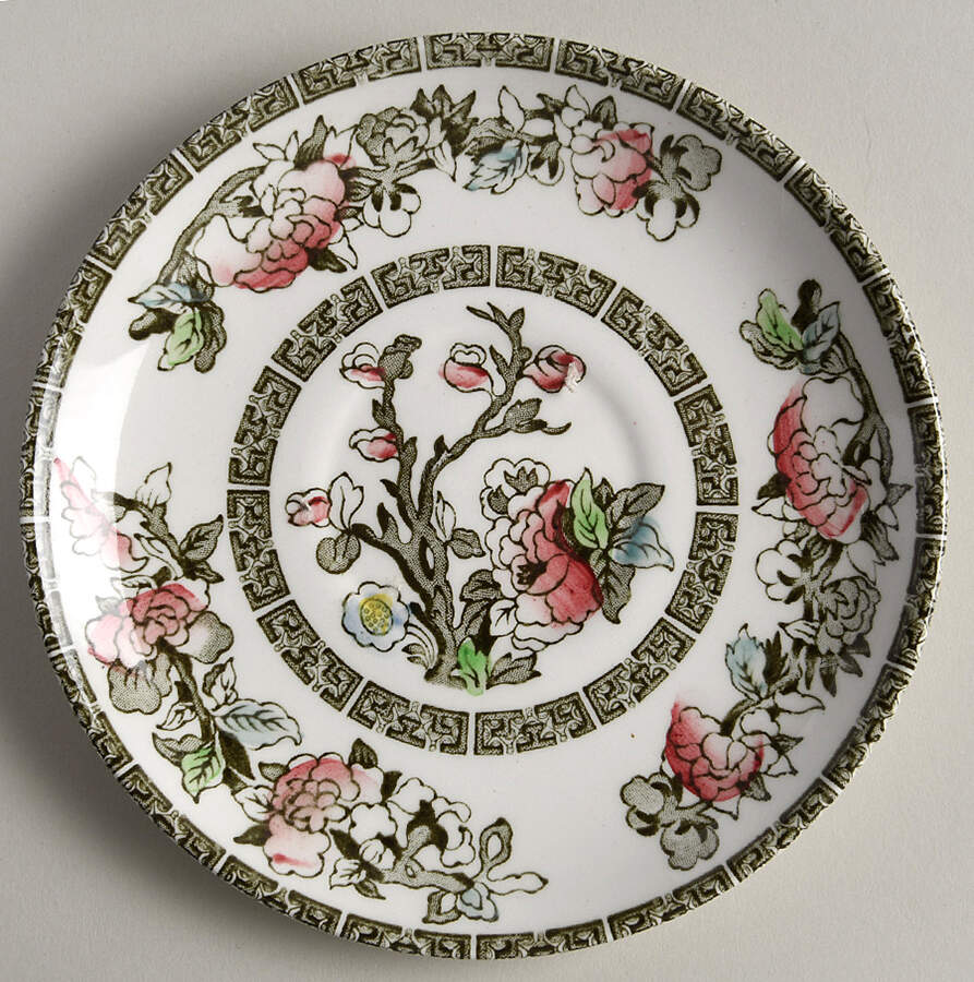 Indian Tree (Green Key, Paper White) Saucer for Flat Cup by Johnson Brothers-1