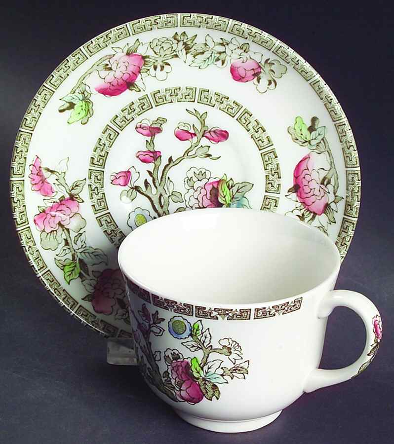 Indian Tree (Green Key, Paper White) Flat Cup & Saucer Set by Johnson Brothers-1