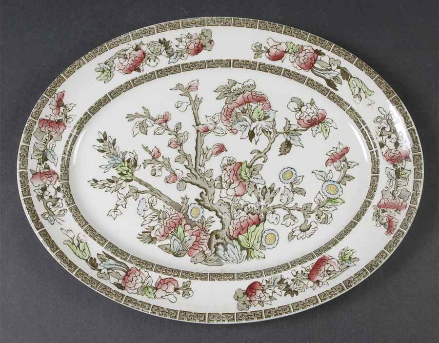 Indian Tree (Green Key, Paper White) 12" Oval Serving Platter by Johnson Brothers-1