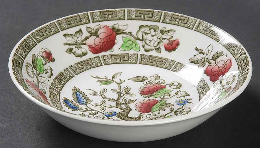 Indian Tree (Green Key, Paper White) Fruit/Dessert (Sauce) Bowl by Johnson Brothers-1