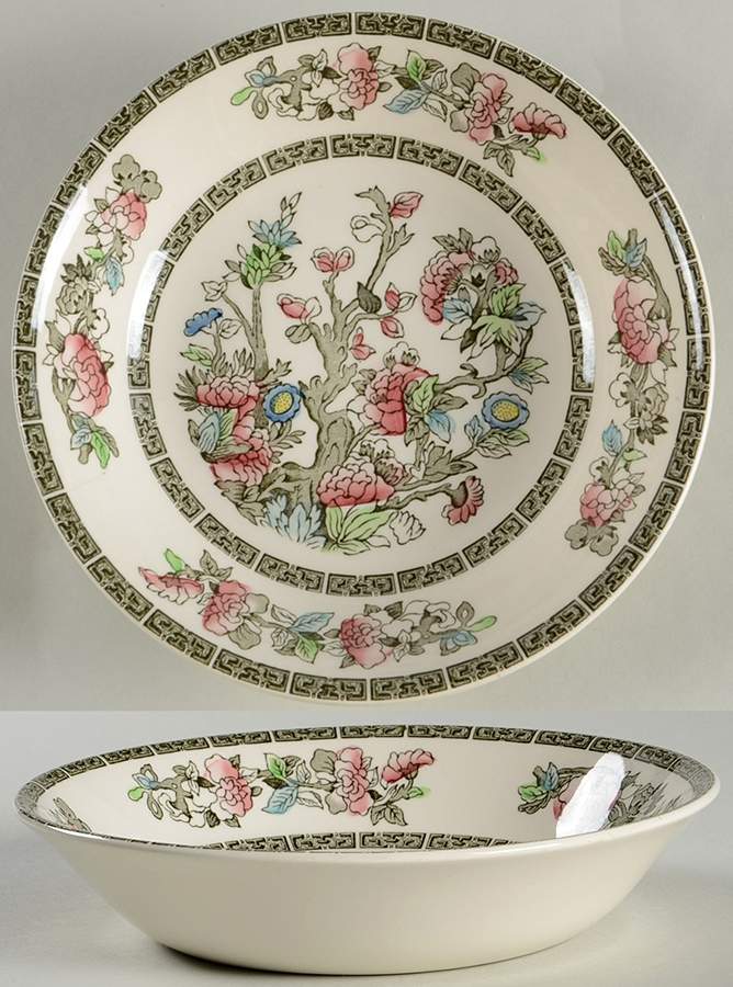 Indian Tree (Green Key, Paper White) Coupe Soup Bowl by Johnson Brothers-1