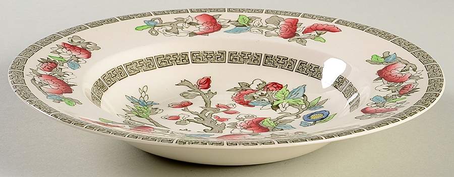 Indian Tree (Green Key, Paper White) Rim Soup Bowl by Johnson Brothers-1
