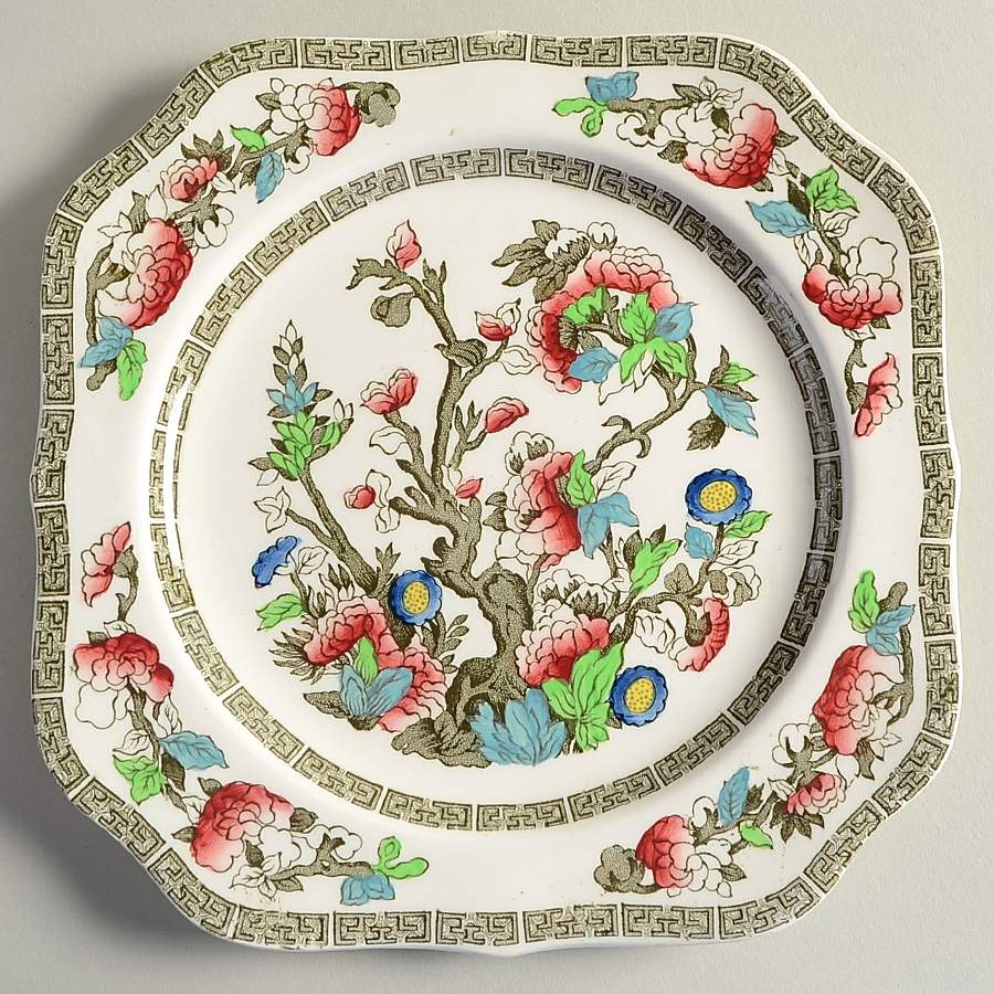 Indian Tree (Green Key, Paper White) Square Salad Plate by Johnson Brothers-1