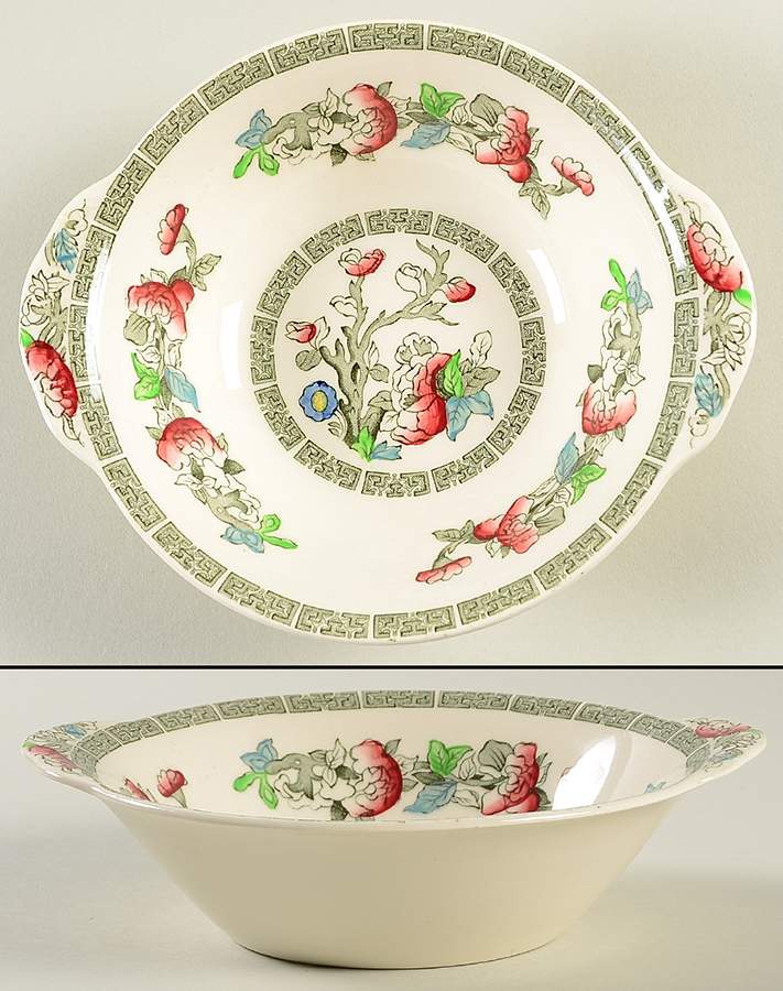 Indian Tree (Green Key, Paper White) Lugged Cereal Bowl by Johnson Brothers-1
