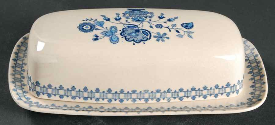 Jamestown Blue (Tan Background) 1/4 Lb Covered Butter by Johnson Brothers-1