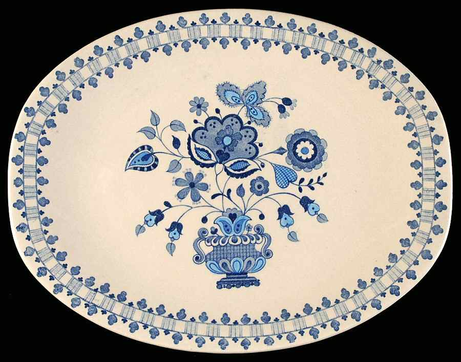 Jamestown Blue (Tan Background) 12" Oval Serving Platter by Johnson Brothers-1