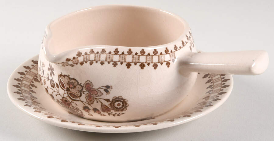 Jamestown Brown Gravy Boat with Attached Underplate by Johnson Brothers-1