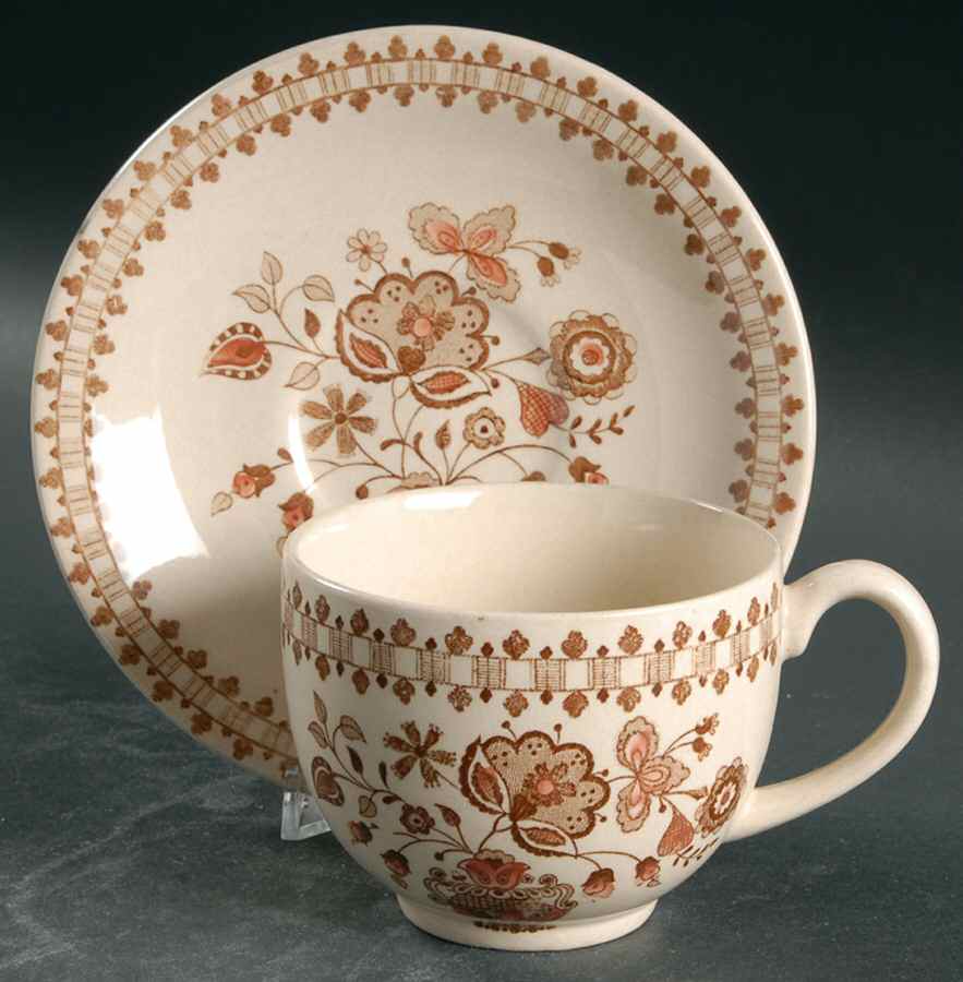 Jamestown Brown Flat Cup & Saucer Set by Johnson Brothers-1