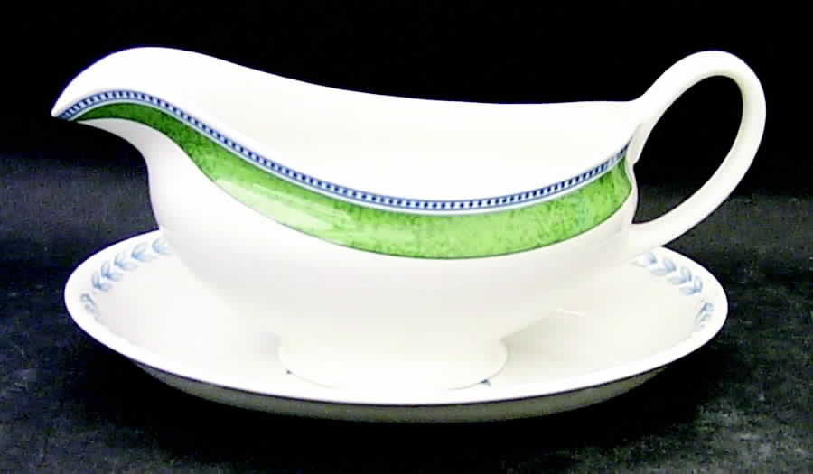 Jardiniere Green Gravy Boat & Underplate/Relish by Johnson Brothers-1