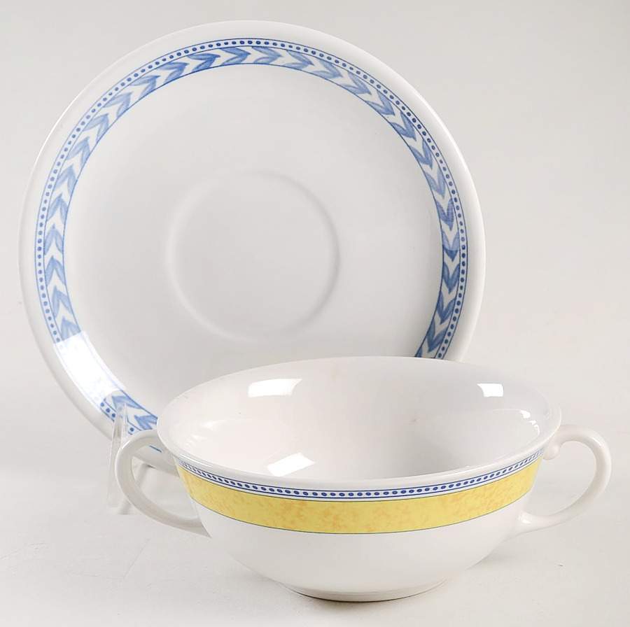Jardiniere Yellow Flat Cream Soup Bowl & Saucer Set by Johnson Brothers-1