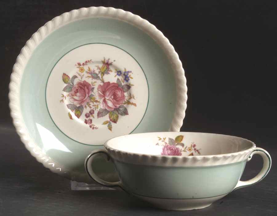 JB21 Aqua Flat Cream Soup Bowl & Saucer Set by Johnson Brothers-1