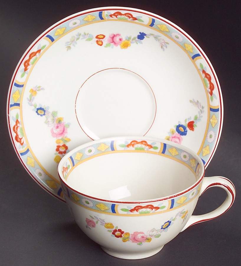 Arundale (Off White Background) Flat Cup & Saucer Set by Johnson Brothers-1