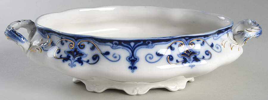 The Jewel (Flow Blue) Oval Vegetable No Lid by Johnson Brothers-1