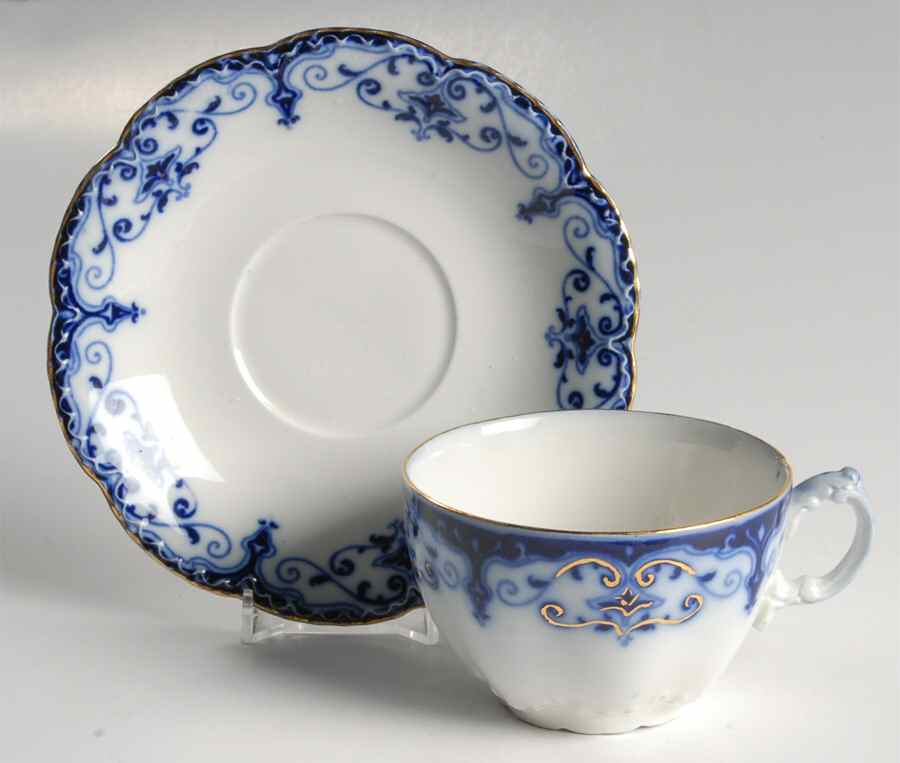 The Jewel (Flow Blue) Flat Cup & Saucer Set by Johnson Brothers-1