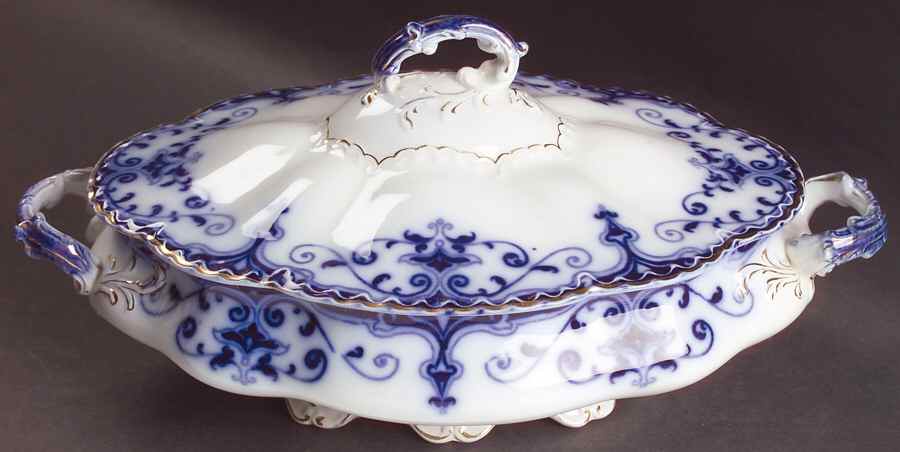 The Jewel (Flow Blue) Oval Covered Vegetable by Johnson Brothers-1