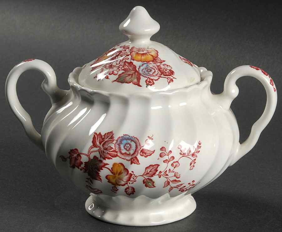 Jolie Pink Mulitcolor Sugar Bowl & Lid by Johnson Brothers-1