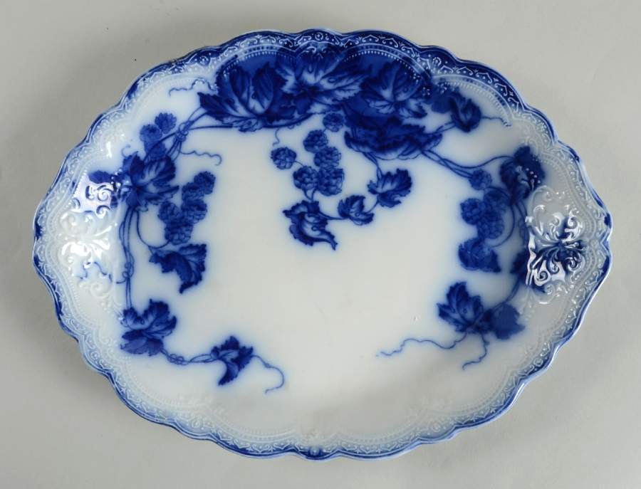 Kenworth (Flow Blue) 12" Oval Serving Platter by Johnson Brothers-1