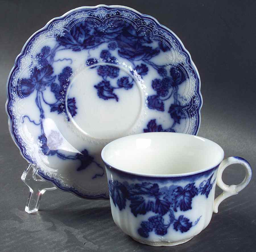 Kenworth (Flow Blue) Flat Cup & Saucer Set by Johnson Brothers-1