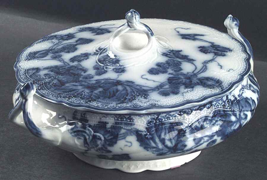 Kenworth (Flow Blue) Round Covered Vegetable by Johnson Brothers-1