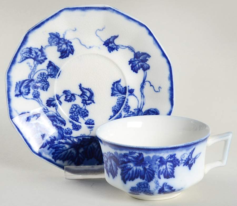 Kenworth (Flow Blue) Flat Cup & Saucer Set by Johnson Brothers-1