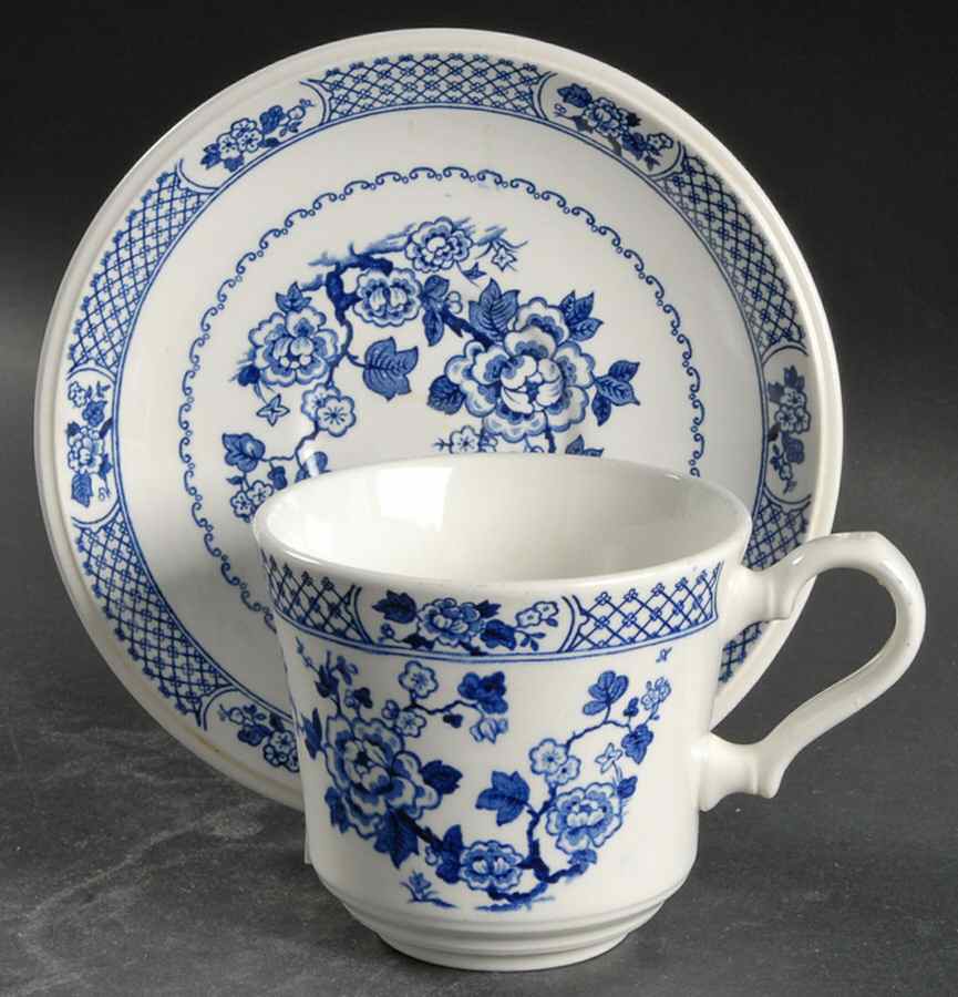 Kyoto Blue and White Flat Cup & Saucer Set by Johnson Brothers-1