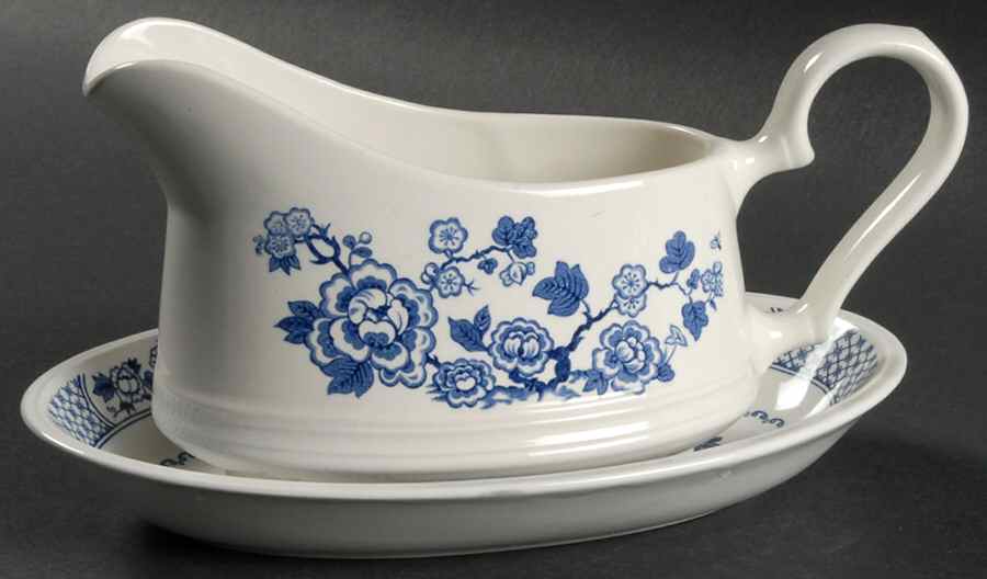 Kyoto Blue and White Gravy Boat & Underplate/Relish by Johnson Brothers-1