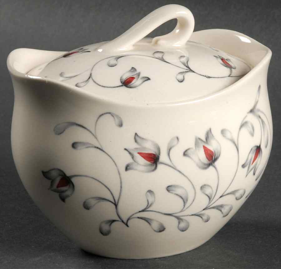 Lace (Gray & Pink) Sugar Bowl & Lid by Johnson Brothers-1