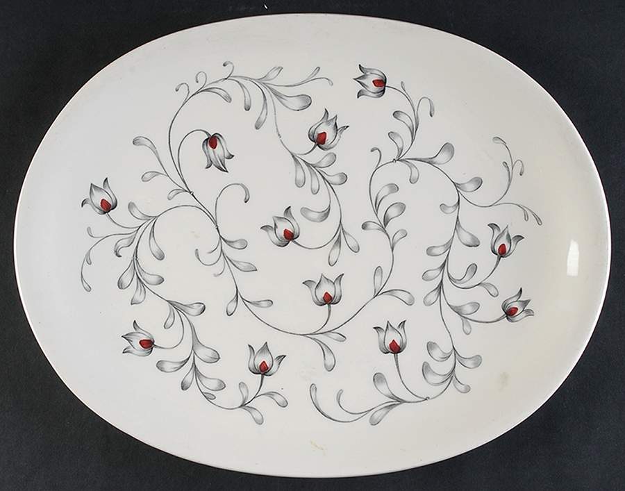 Lace (Gray & Pink) 14" Oval Serving Platter by Johnson Brothers-1