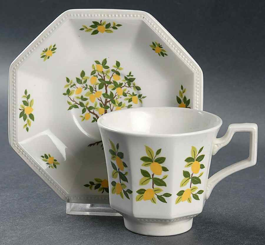 Lemon Tree (Heritage, Octagonal) Flat Cup & Saucer Set by Johnson Brothers-1