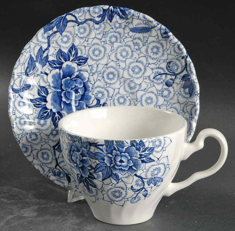 Lotus Blue Flat Cup & Saucer Set by Johnson Brothers-1