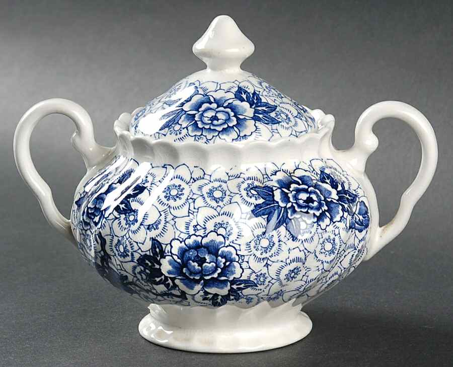 Lotus Blue Sugar Bowl & Lid by Johnson Brothers-1