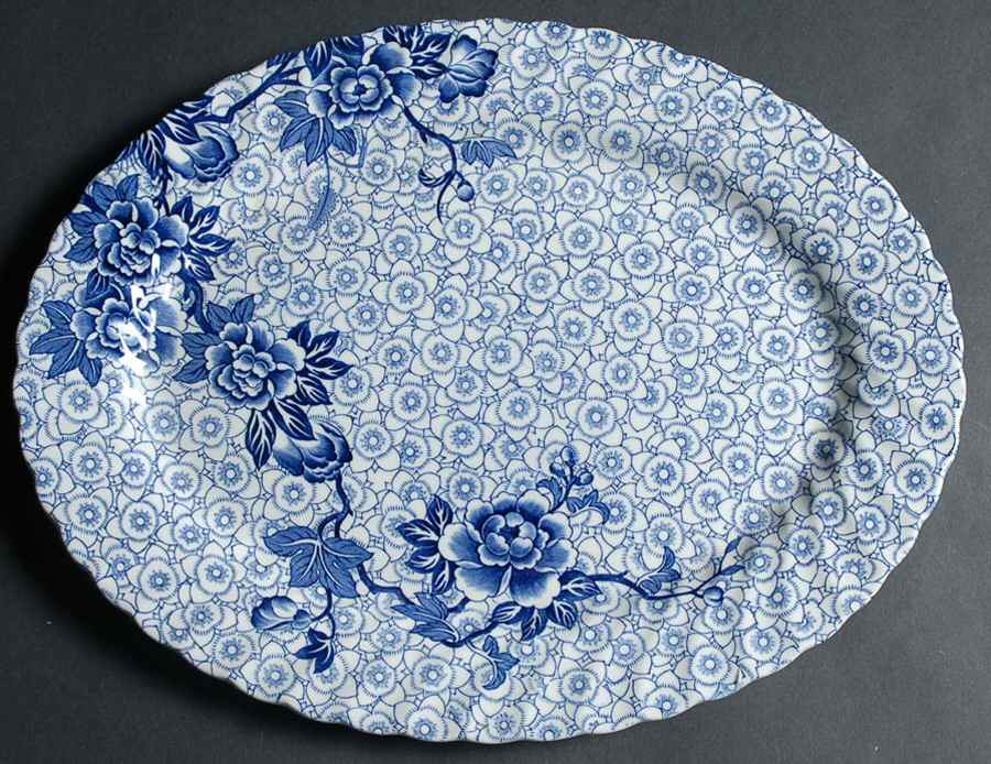 Lotus Blue 12" Oval Serving Platter by Johnson Brothers-1