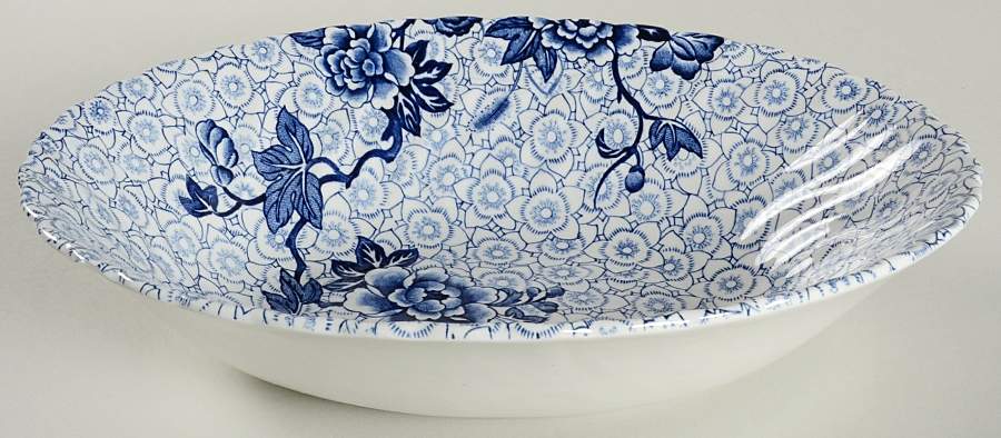 Lotus Blue 9" Oval Vegetable Bowl by Johnson Brothers-1