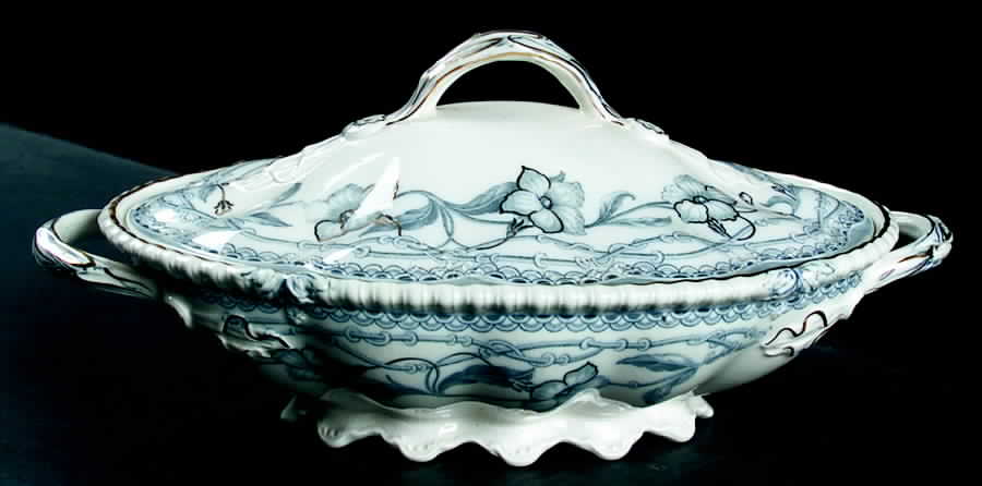 The Lothair (Blue, Gold Accents) Oval Covered Vegetable by Johnson Brothers-1