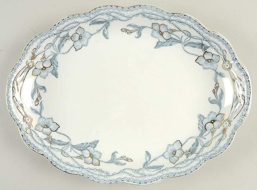The Lothair (Blue, Gold Accents) 12" Oval Serving Platter by Johnson Brothers-1
