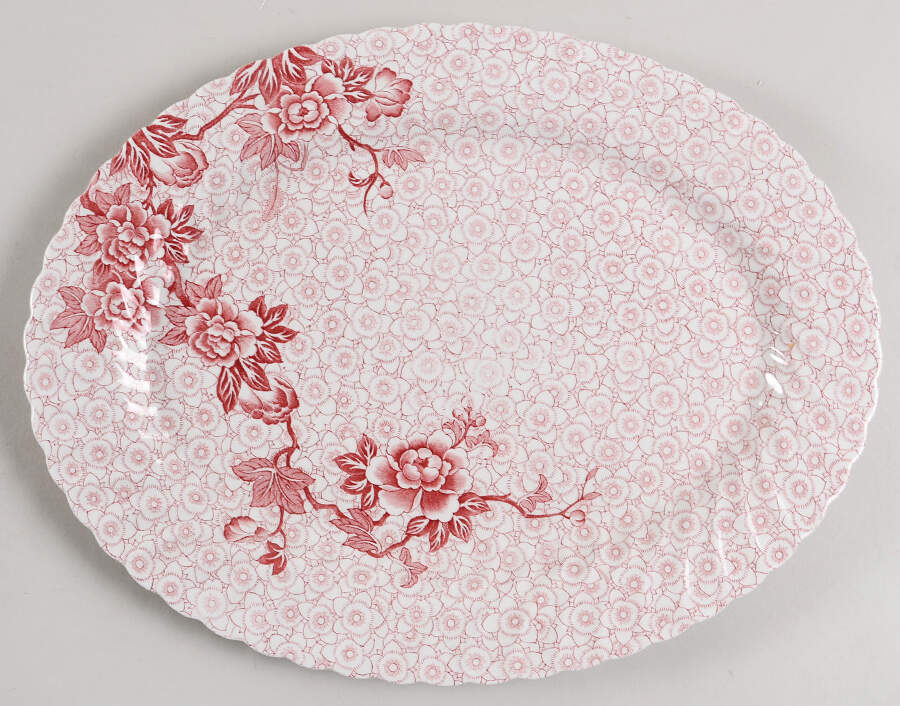 Lotus Red Pink 13" Oval Serving Platter by Johnson Brothers-1