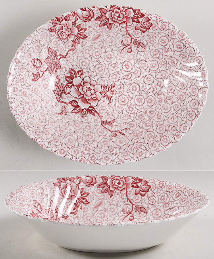 Lotus Red Pink 9" Oval Vegetable Bowl by Johnson Brothers-1