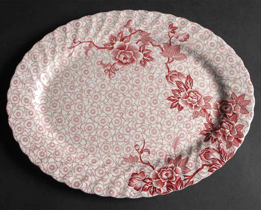 Lotus Red Pink 12" Oval Serving Platter by Johnson Brothers-1