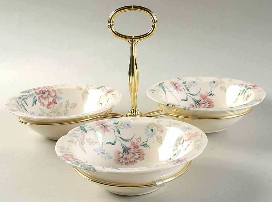 Lynton (Newer) 7" x 12" 3-Part Relish & Metal Stand (CERC) HC by Johnson Brothers-1