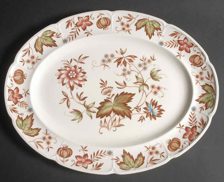 Malvern Brown Multicolor 16" Oval Serving Platter by Johnson Brothers-1