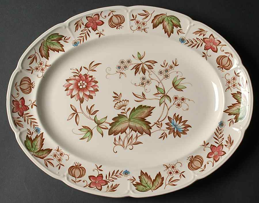 Malvern Brown Multicolor 13" Oval Serving Platter by Johnson Brothers-1